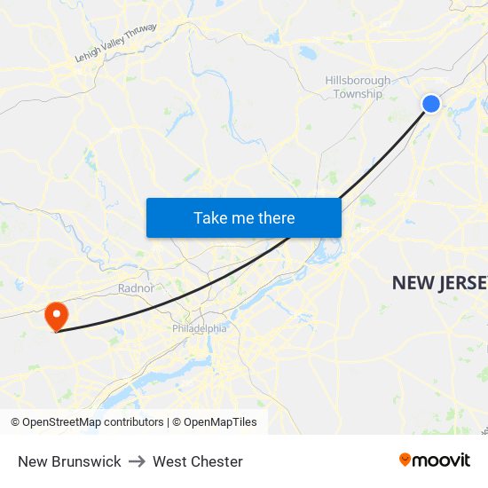 New Brunswick to West Chester map