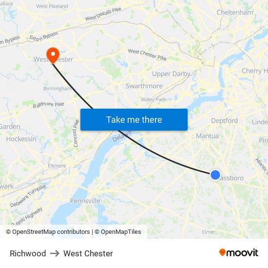 Richwood to West Chester map