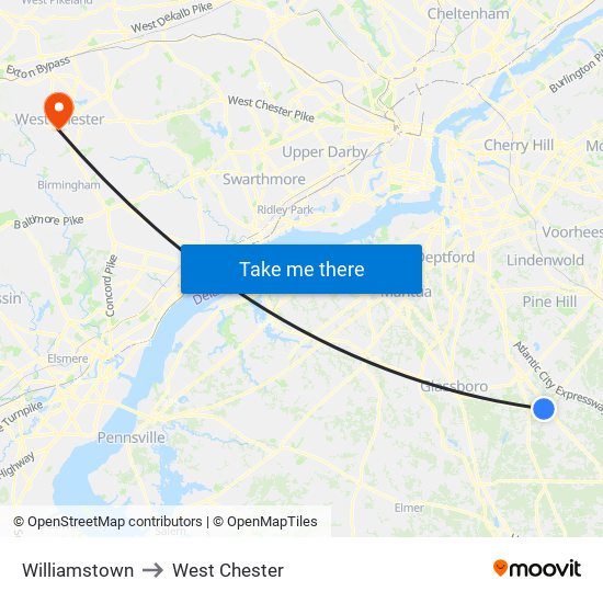 Williamstown to West Chester map