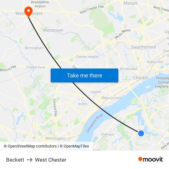 Beckett to West Chester map