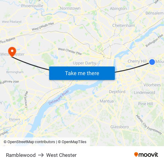 Ramblewood to West Chester map