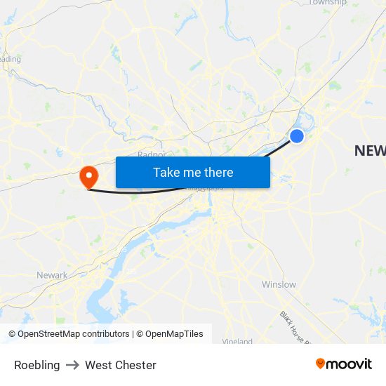 Roebling to West Chester map