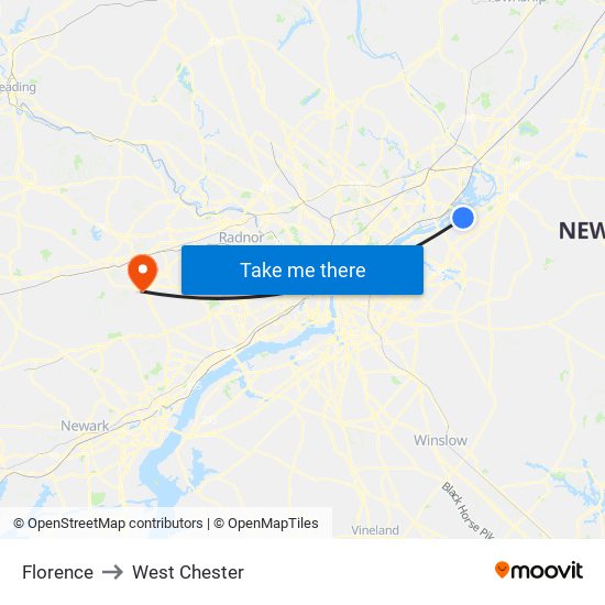 Florence to West Chester map