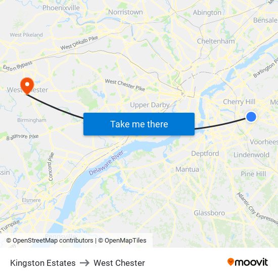 Kingston Estates to West Chester map