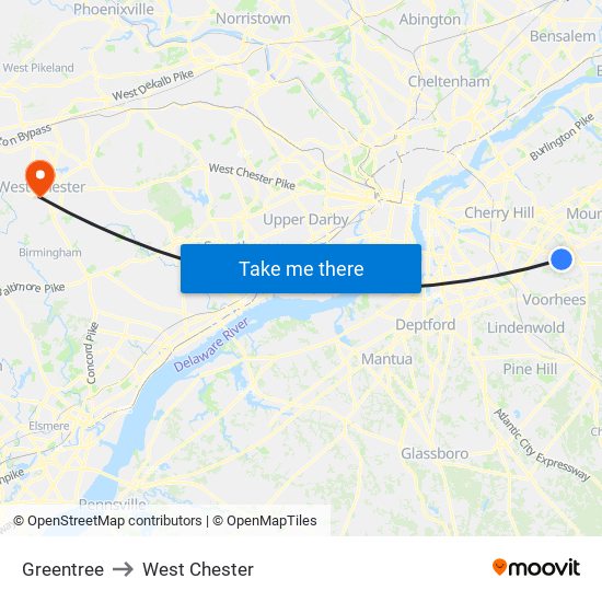 Greentree to West Chester map