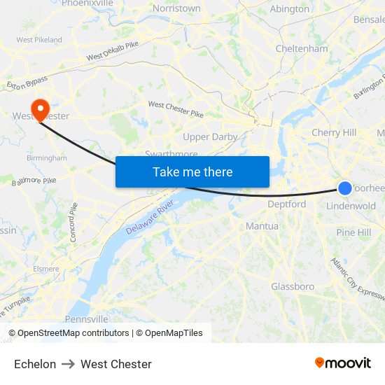 Echelon to West Chester map