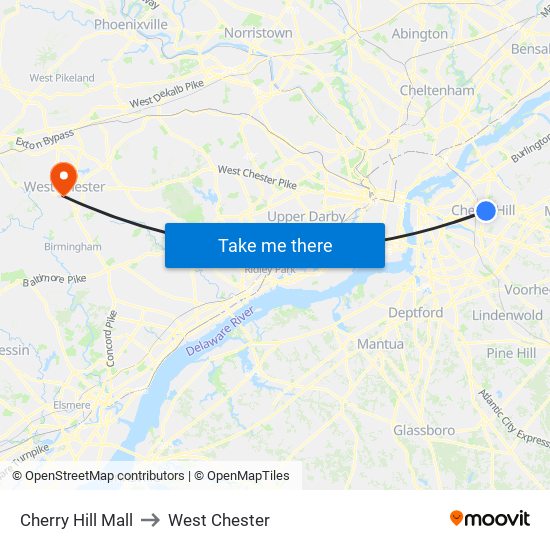 Cherry Hill Mall to West Chester map