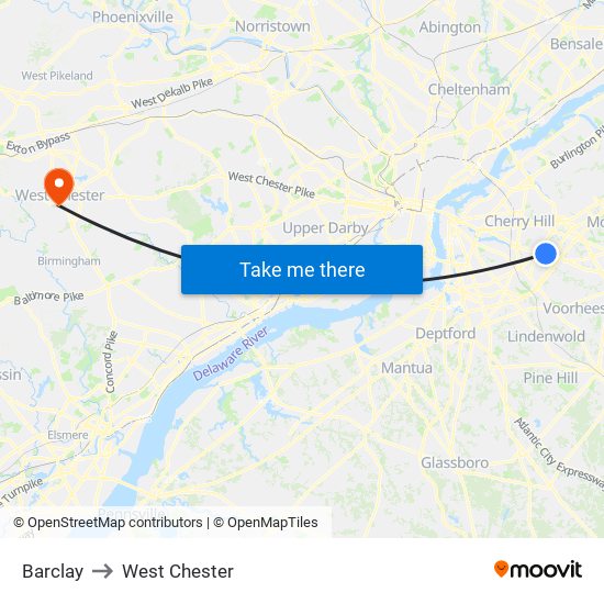 Barclay to West Chester map