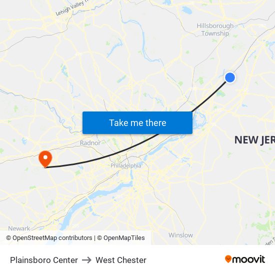 Plainsboro Center to West Chester map