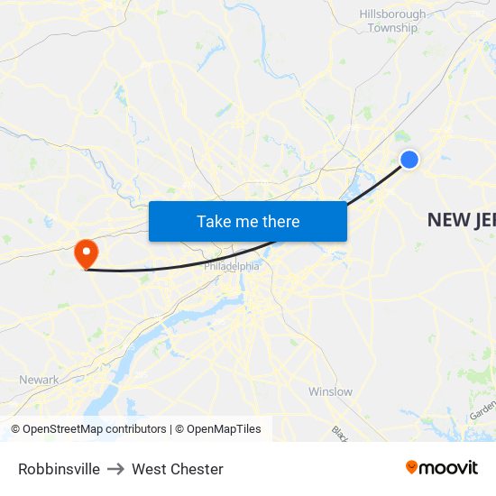 Robbinsville to West Chester map