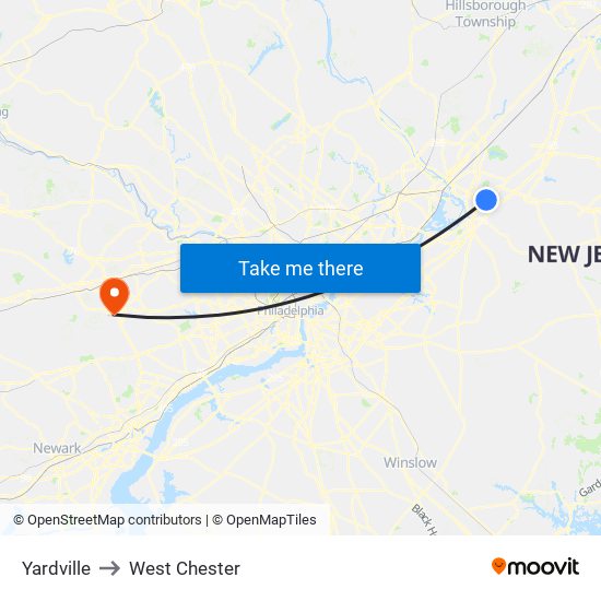 Yardville to West Chester map