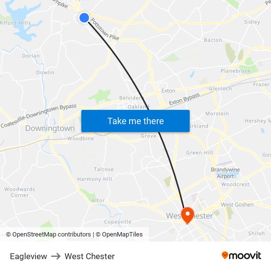 Eagleview to West Chester map