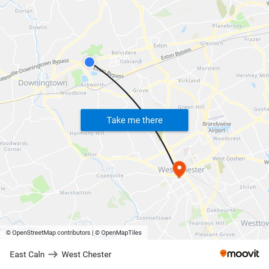 East Caln to West Chester map