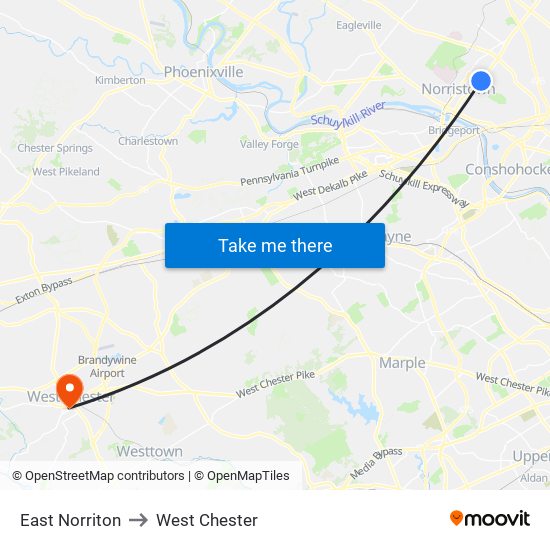 East Norriton to West Chester map