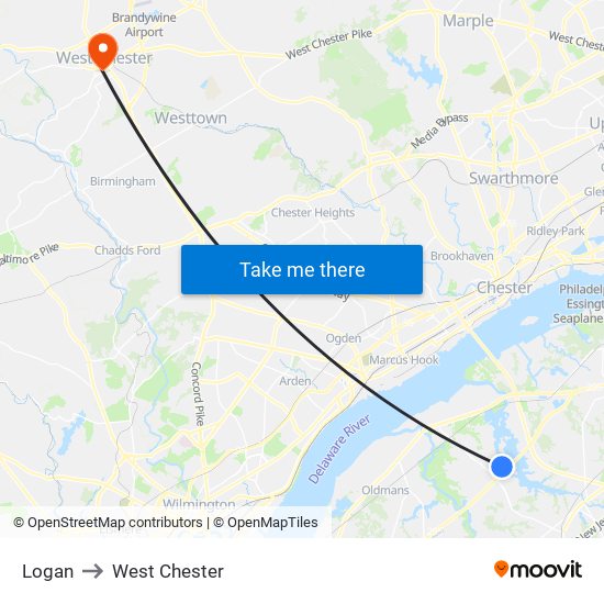 Logan to West Chester map