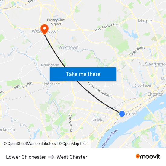 Lower Chichester to West Chester map