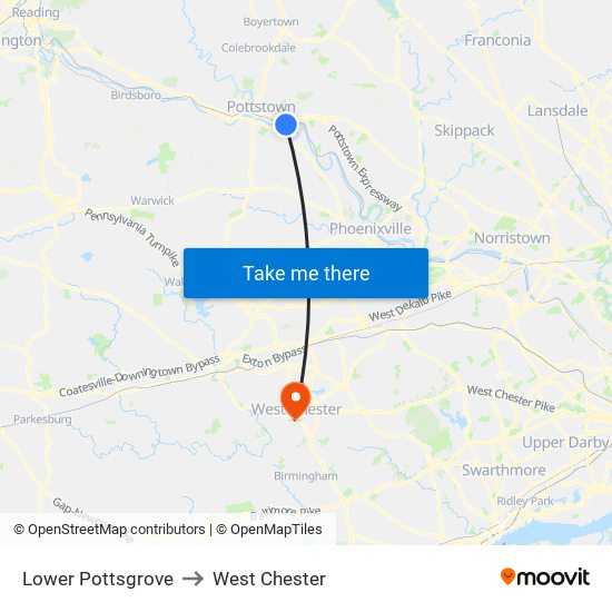 Lower Pottsgrove to West Chester map