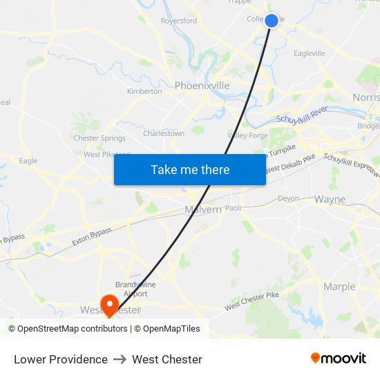 Lower Providence to West Chester map
