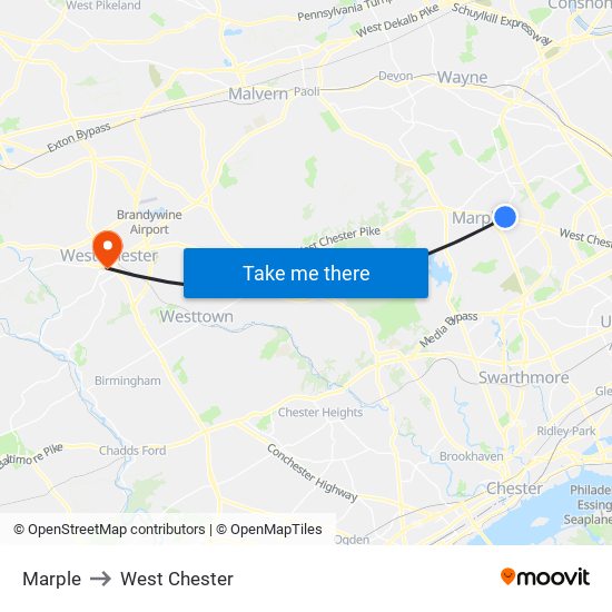 Marple to West Chester map
