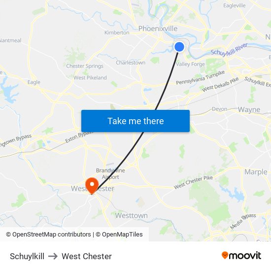 Schuylkill to West Chester map