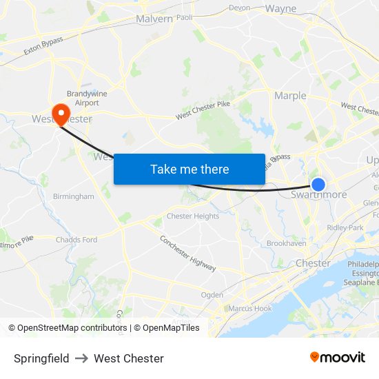 Springfield to West Chester map