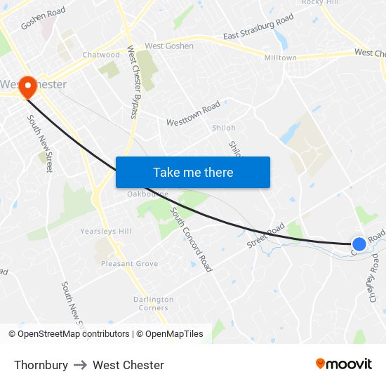 Thornbury to West Chester map