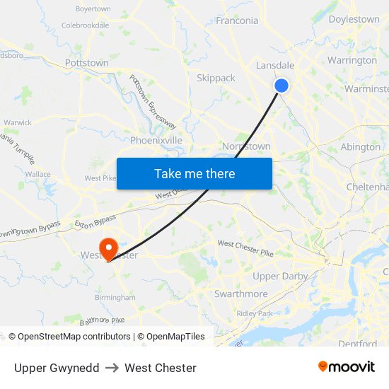 Upper Gwynedd to West Chester map