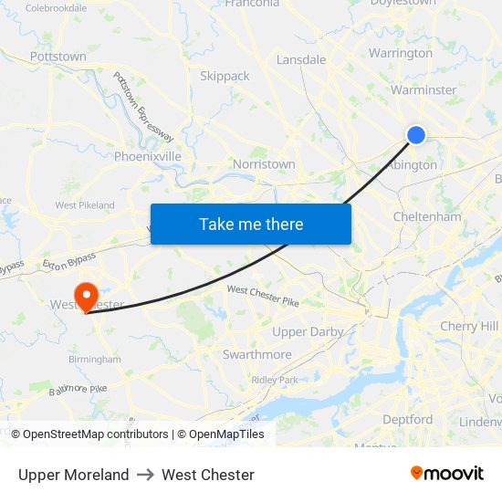 Upper Moreland to West Chester map