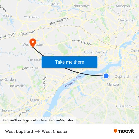 West Deptford to West Chester map