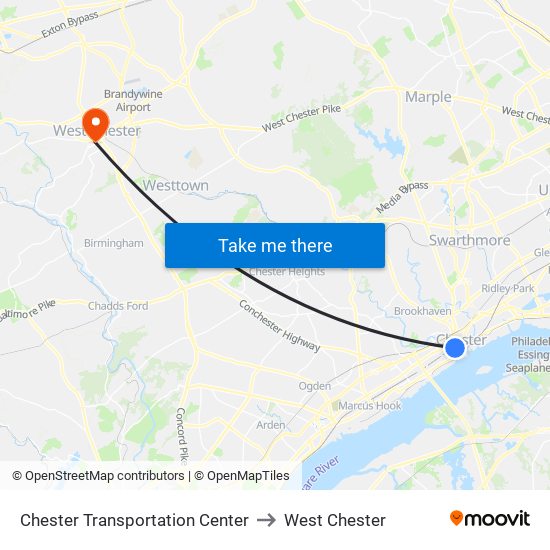 Chester Transportation Center to West Chester map