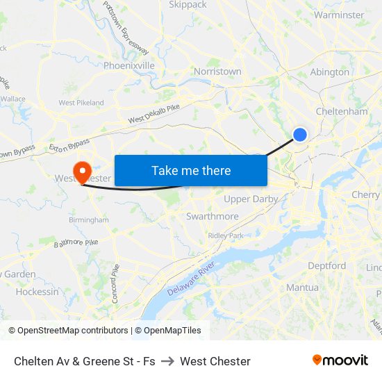 Chelten Av & Greene St - Fs to West Chester map