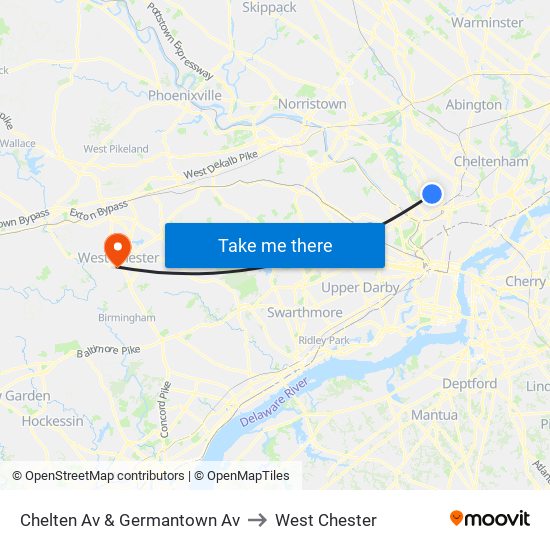 Chelten Av & Germantown Av to West Chester map