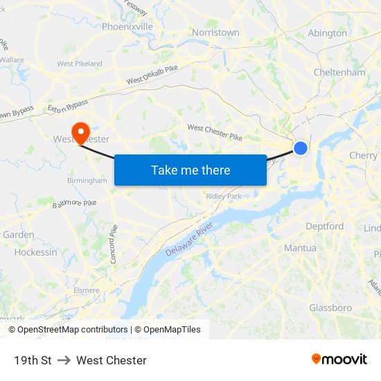 19th St to West Chester map