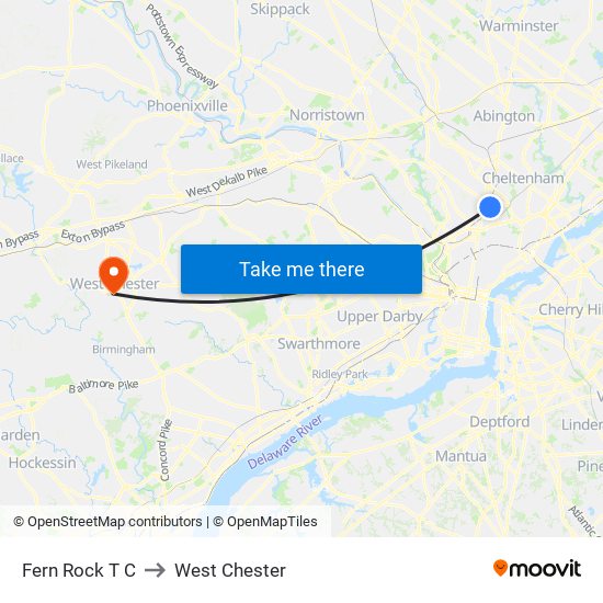 Fern Rock T C to West Chester map