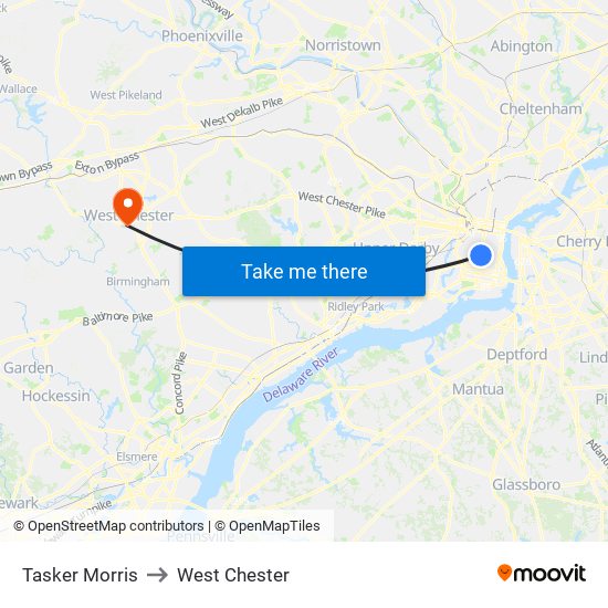 Tasker Morris to West Chester map