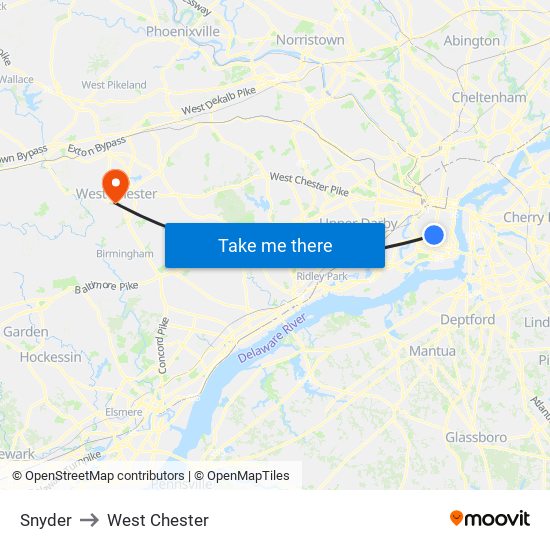 Snyder to West Chester map