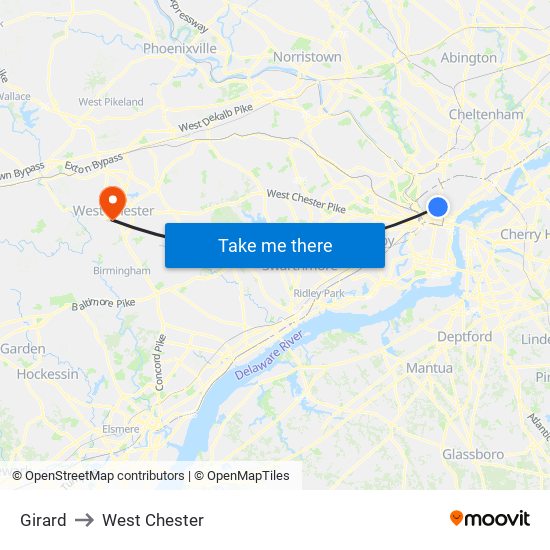 Girard to West Chester map