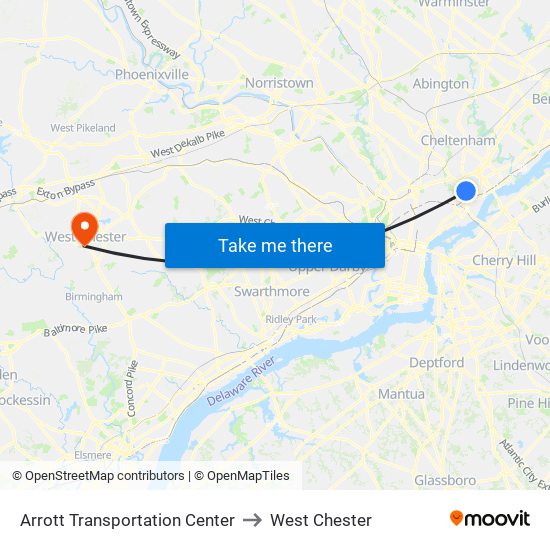 Arrott Transportation Center to West Chester map