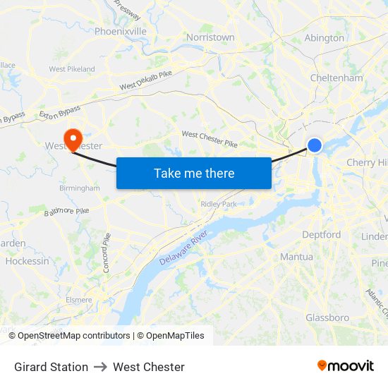 Girard Station to West Chester map