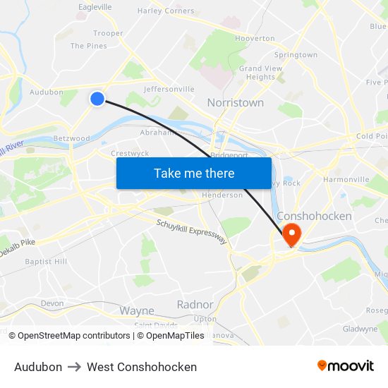 Audubon to West Conshohocken map