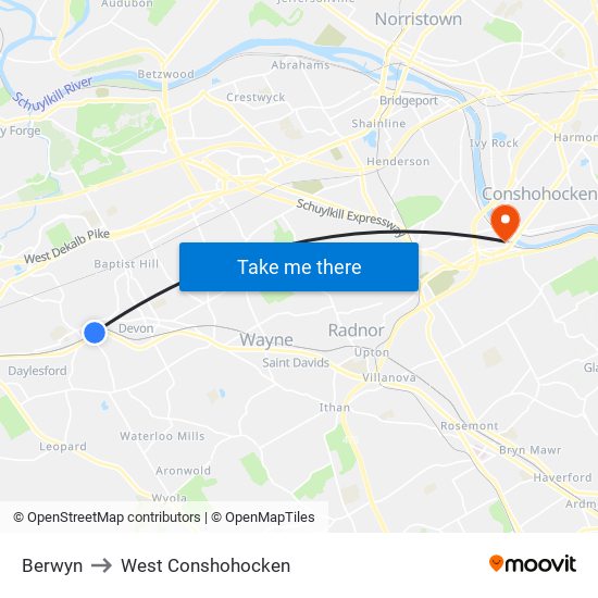 Berwyn to West Conshohocken map