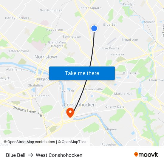 Blue Bell to West Conshohocken map