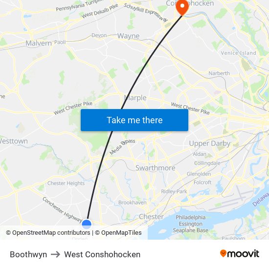 Boothwyn to West Conshohocken map