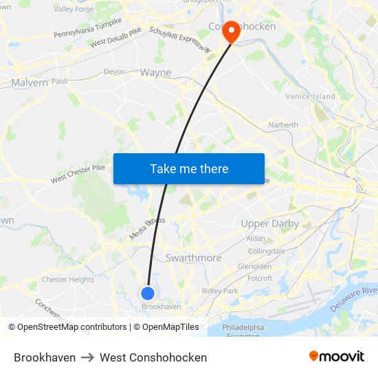 Brookhaven to West Conshohocken map