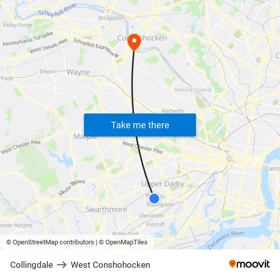 Collingdale to West Conshohocken map