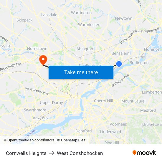 Cornwells Heights to West Conshohocken map