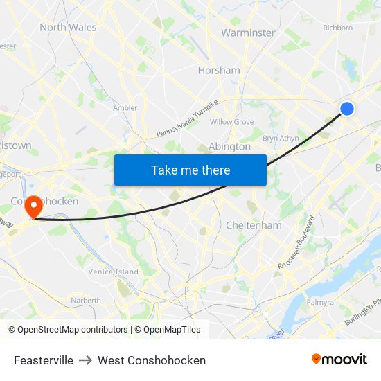 Feasterville to West Conshohocken map