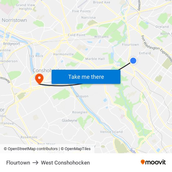 Flourtown to West Conshohocken map