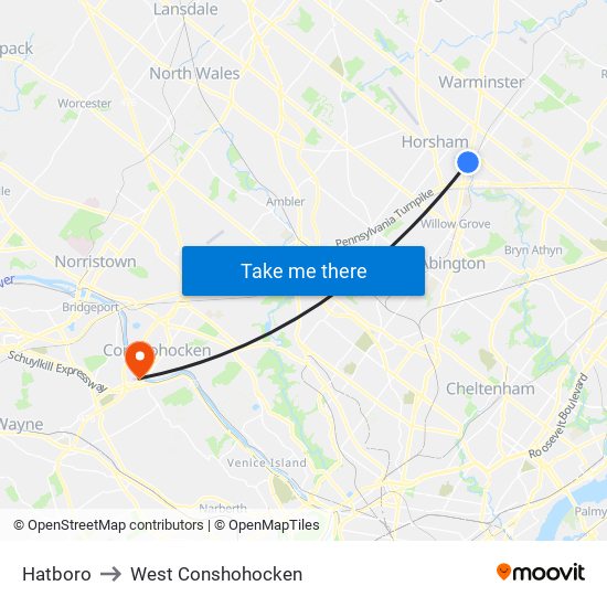 Hatboro to West Conshohocken map