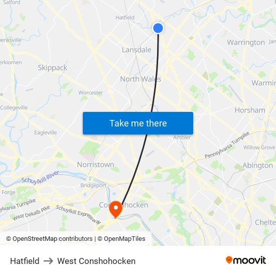 Hatfield to West Conshohocken map